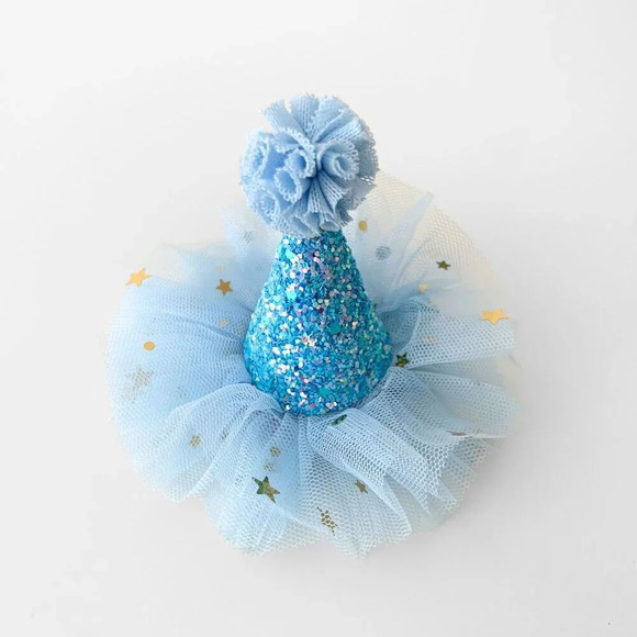 NWT Cute Princess Happy Birthday Hat Girls Hair Headband Blue & Gold Glitter - Picture 2 of 4